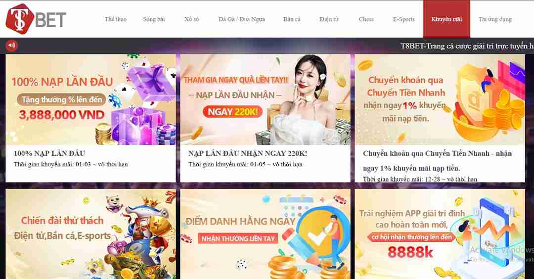 T8bet với nhiều sự kiện hấp dẫn